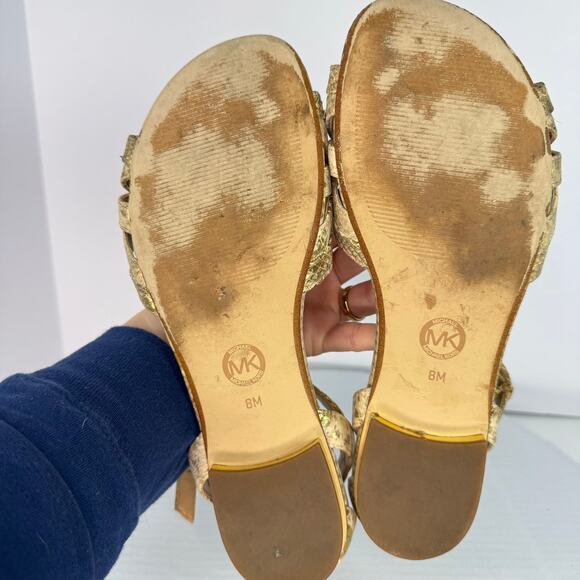 Michael Kors Annalise Beige Gold Leather Snake Print Sandals Sz 8 Coastal Glam - Picture 9 of 9